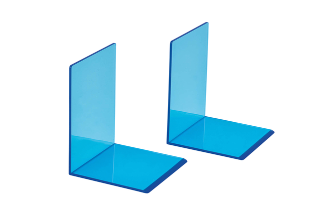 Boekensteun MAUL 10x10x13cm acryl set 2 neon blauw transparant