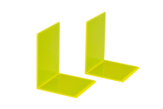 Serre-livres MAUL 10x10x13cm acryl néon jaune transparent 2 pièces