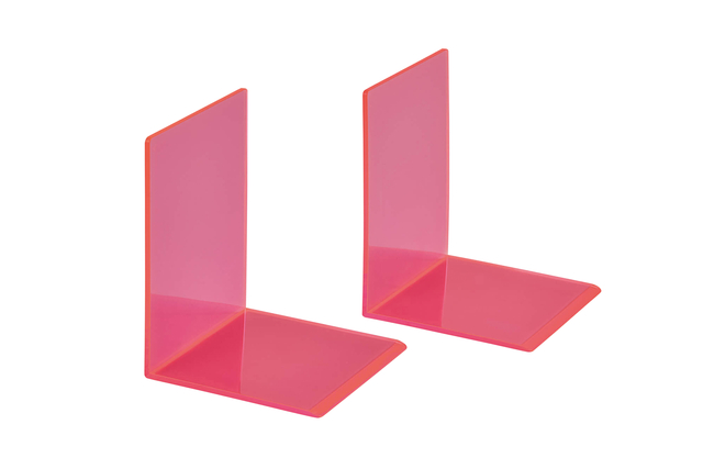 Boekensteun MAUL 10x10x13cm acryl set 2 neon rood transparant