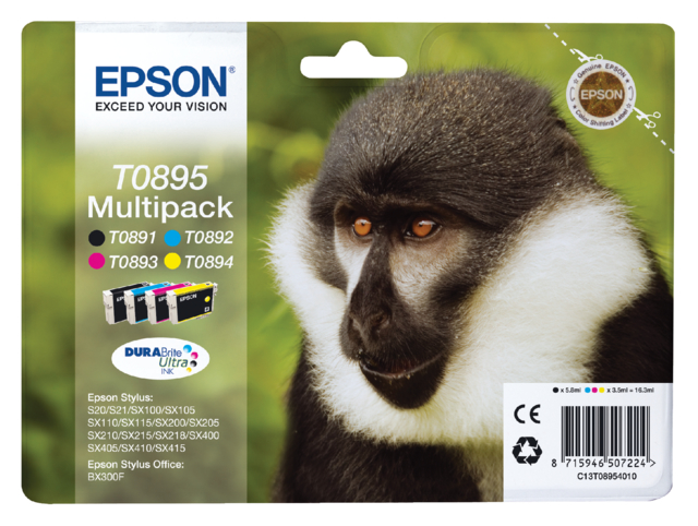 Inktcartridge Epson T0895 zwart + 3 kleuren