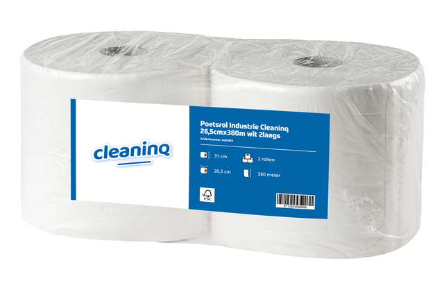 Rouleau de nettoyage Cleaninq 2 épaisseurs 26,5xcmx380m blanc 2 rouleaux