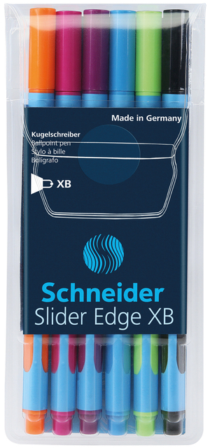 Stylo bille Schneider Slider Edge XB étui de 6 couleurs