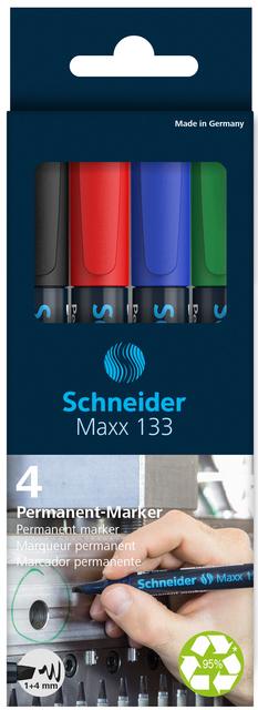 Marqueur permanent Schneider Maxx 133 biseauté 1-4mm assorti 4 pièces