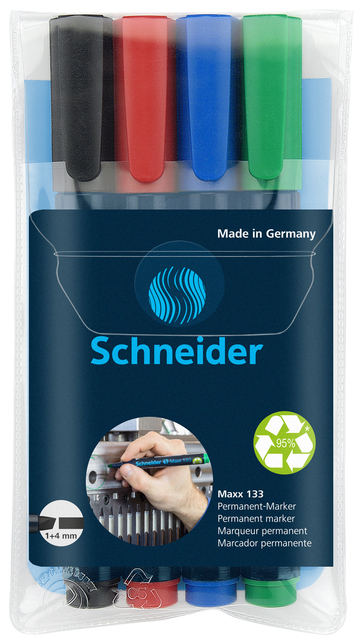 Viltstift Schneider Maxx 133 schuin 1-4mm assorti 4 stuks