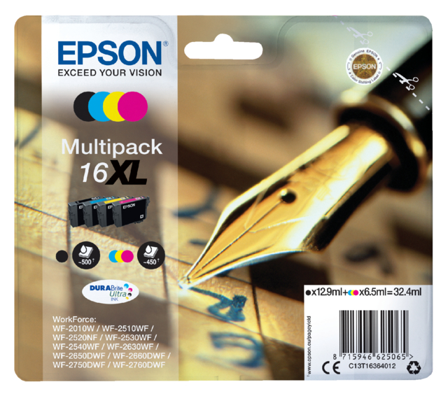 Cartouche d’encre Epson 16XL T1636 noir + 3 couleurs