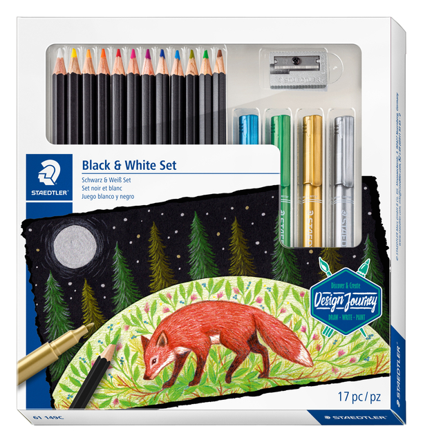 Crayon de couleur Staedtler Design Journey Black and White 17 pièces