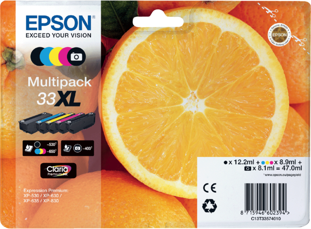 Cartouche d’encre Epson 33XL T3357 2x noir + 3 couleurs