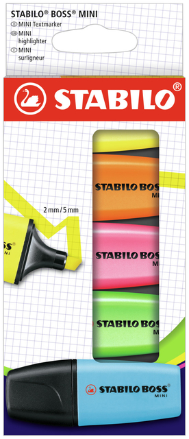Surligneur STABILO Boss Mini blister 5 couleurs assorti