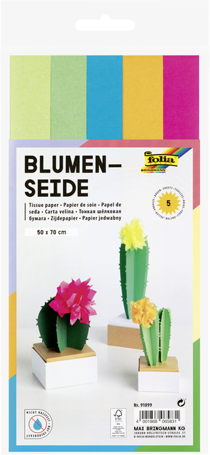 Papier de soie Folia 50x70cm 20g néon assorti 5 feuilles