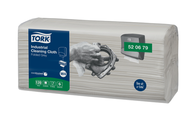 Reinigingsdoek Tork W4 Premium Industrial gevouwen 1-laags 4x120 vel grijs 520679