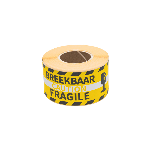 Waarschuwingsetiket Rillprint fragile 46x125mm geel 250 stuks