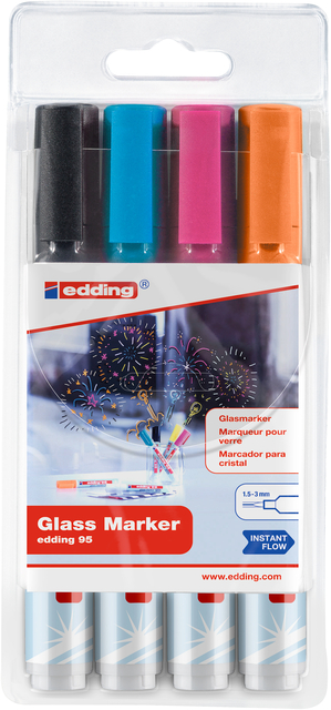 Marqueur edding 95 verre ogive 1,5-3mm assorti inclus noir set 4 pièces