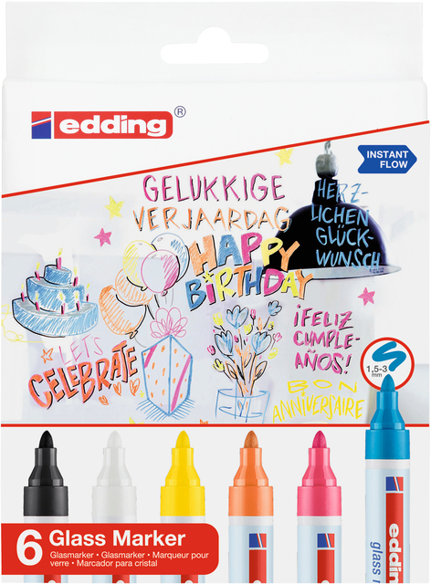 Marqueur edding 95 verre ogive 1,5-3mm assorti inclus noir et blanc set 6 pièces