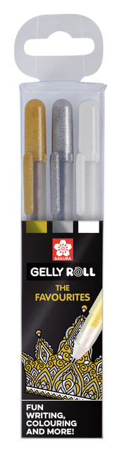 Stylo gel Sakura Gelly Roll Favourites set 3 couleurs or-argent-blanc