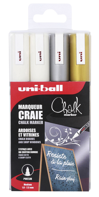 Marqueur craie Uni-ball Chalk ogive 1,8-2,5mm assorti set 4 pièces