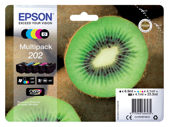 Cartouche d’encre Epson 202 T02E74 Noir+3 couleurs+photo noir