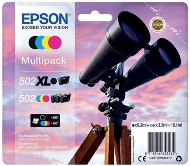 Cartouche d'encre Epson 502XL 502 T02W9 noir + 3 couleurs