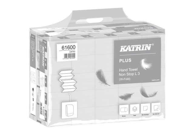 Essuie-mains Katrin 61600 pli-W Plus 3 épaisseurs 203x320mm blanc 25x 90 feuilles