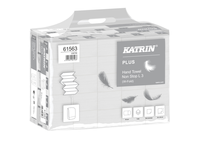 Essuie-mains Katrin 61563 Plus pli-W Plus 3 épaisseurs 240x320mm blanc 25x 90 feuilles