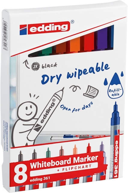 Marqueur tableau blanc edding 361 ogive 1mm assorti set 8 pièces