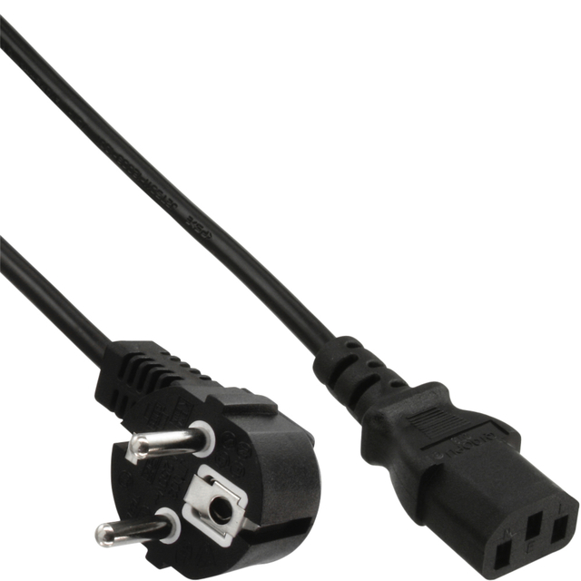 Kabel inLine STROOM C13 recht - CEE7/7 haaks 1,8 meter zwart