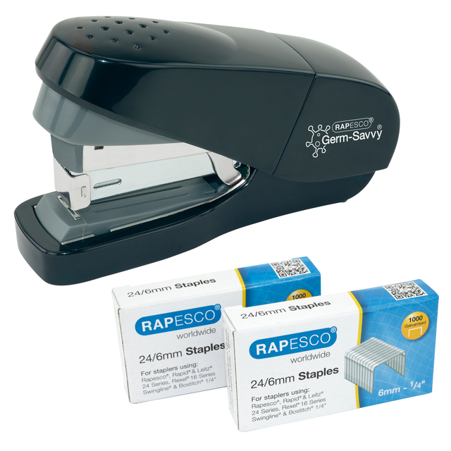 Nietmachine Rapesco Germ-Savvy Less Effort Eco antibacterieel zwart