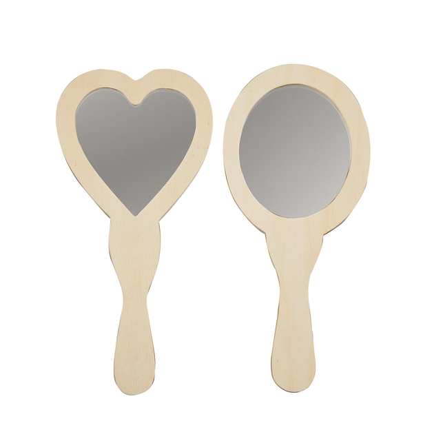 Miroir à mains Creotime coeur et ovale 23-24cm bois 2 pièces