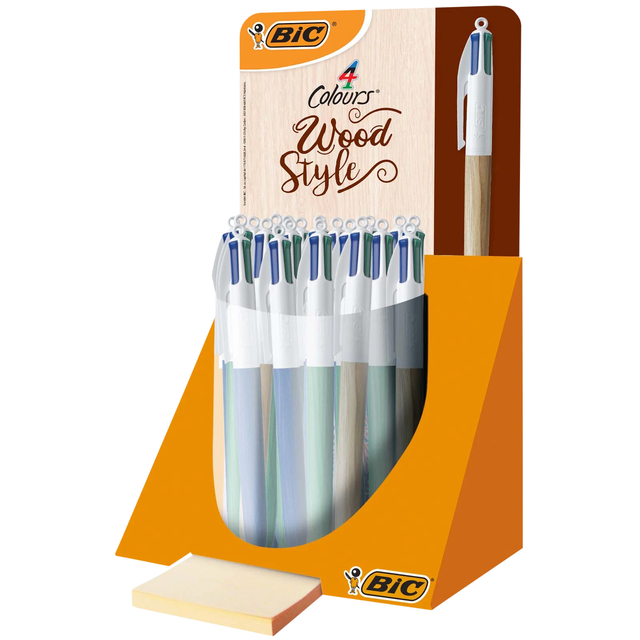 Balpen Bic 4 kleuren wood medium assorti