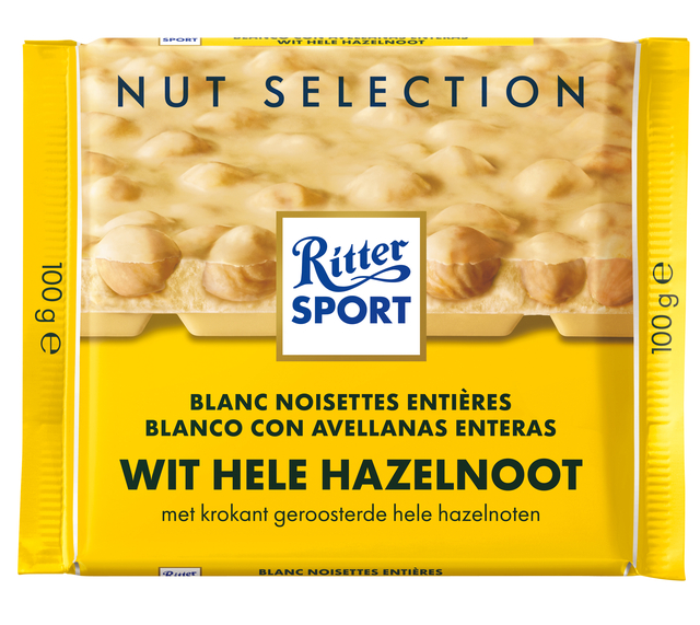 Chocolade Ritter Sport wit-hele hazelnoot 100gr