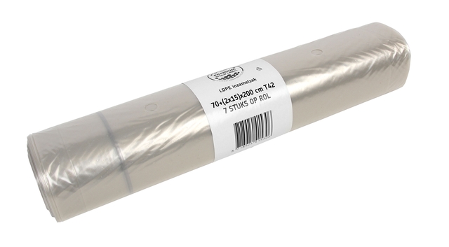 Sac poubelle Cleaninq 400L perforé et lien de fermeture rouleau de 84 pièces