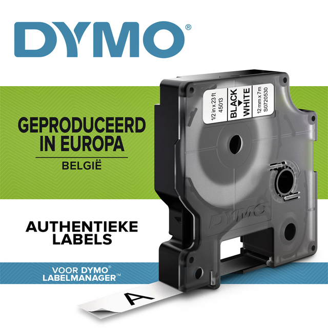 Labeltape Dymo LabelManager D1 polyester 12mm zwart op wit