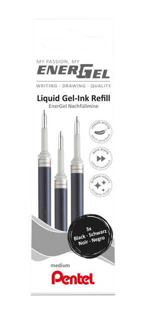 Gelschrijvervulling Pentel LR7 Energel medium zwart set à 3 stuks