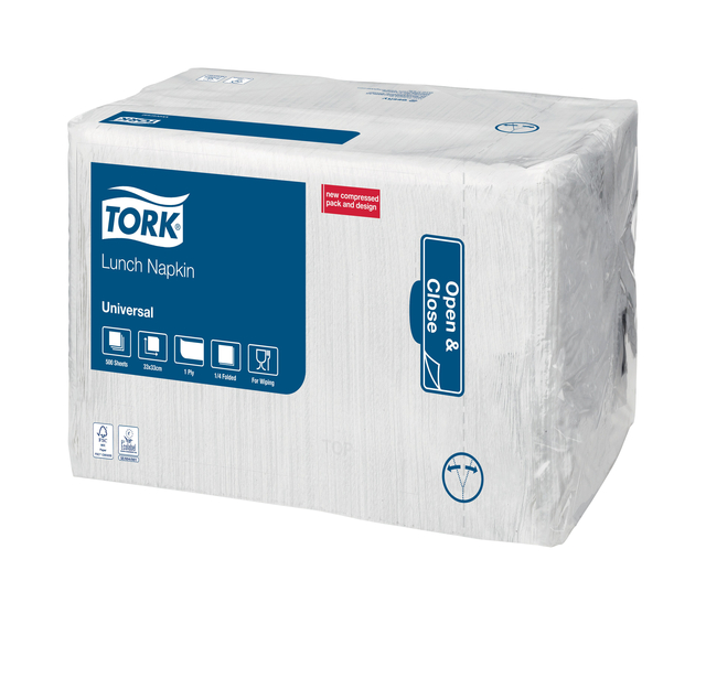 Lunchservet Tork 1-laags 33x33 500 stuks wit 509300