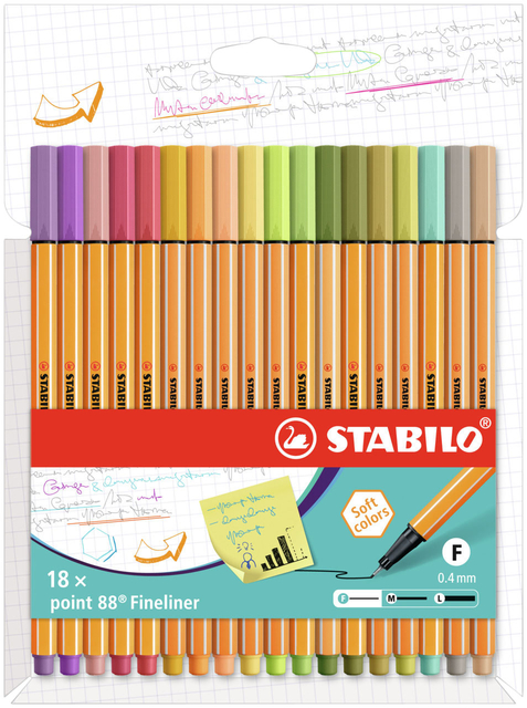 Fineliner STABILO point 88/18 fijn assorti set à 18 stuks