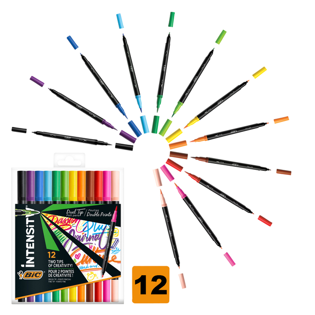 Kleurstiften Bic Intensity dual-tip assorti etui à 12 stuks