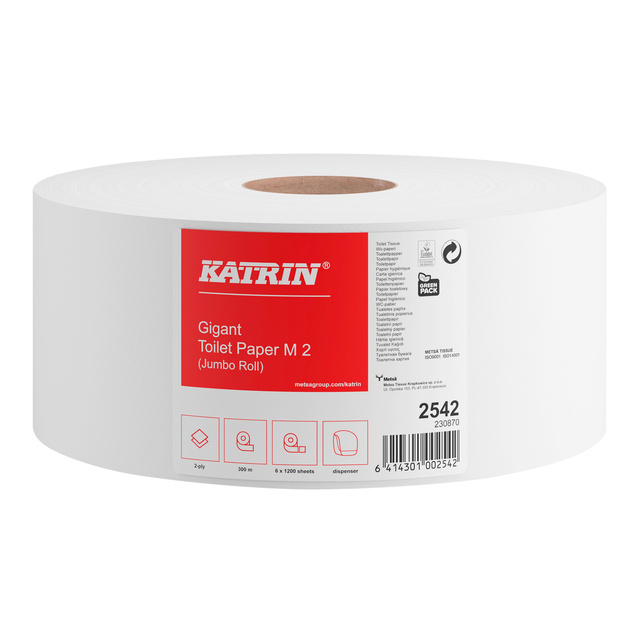 Papier toilette Katrin Gigant M Jumbo Medium 2 épaisseurs 300m blanc 2542