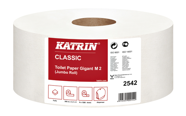 Toiletpapier Katrin Jumbo 2-laags wit 1200vel