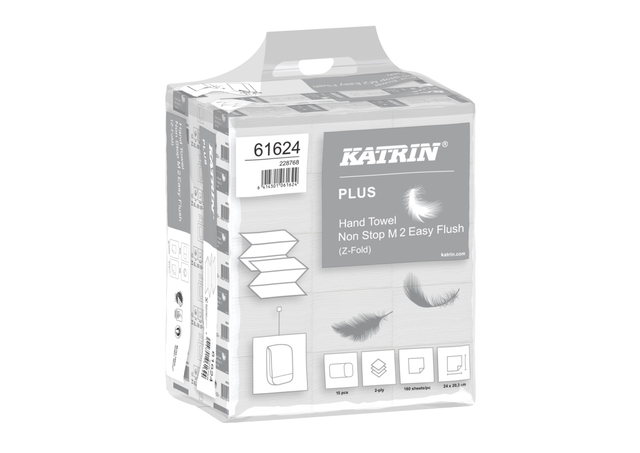 Essuie-mains Katrin 61624 pli-Z Plus dissolution rapide 2 ép 20,3x24cm 15x160pcs