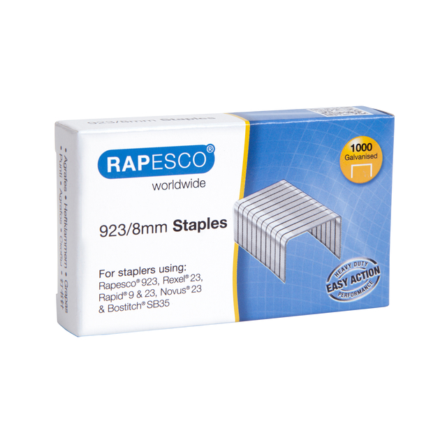 Agrafes Rapesco Heavy Duty 923/8 galvanisé 1000 pièces