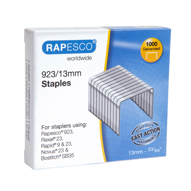 Agrafes Rapesco Heavy Duty 923/13 galvanisé 1000 pièces