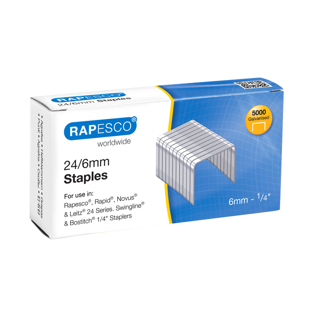 Agrafes Rapesco 24/6 galvanisé 5000 pièces