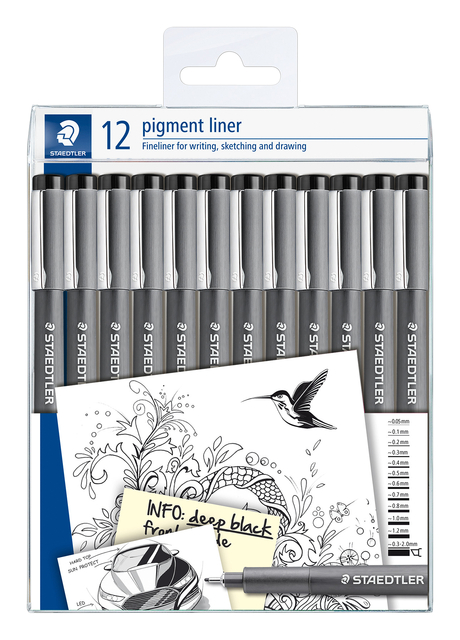 Fineliner Staedtler Pigment 308 noir set 12 largeurs de trait