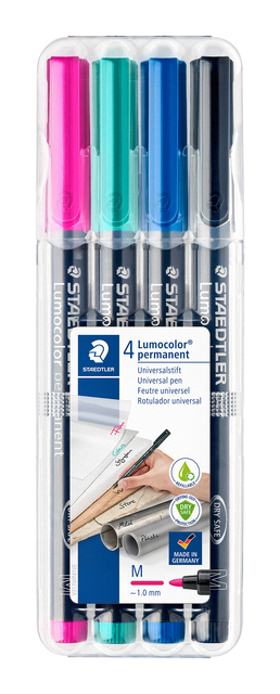 Viltstift Staedtler Lumocolor 317 permanent M set à 4 kleuren