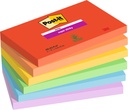 Bloc-mémos Post-it 655 Super Sticky 76x127mm Playful 6 pièces