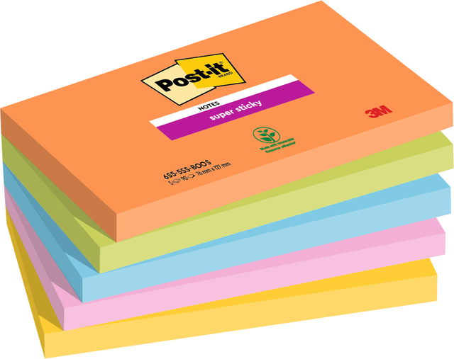 Memoblok Post-it 655 Super Sticky 76X127mm Boost 5 stuks