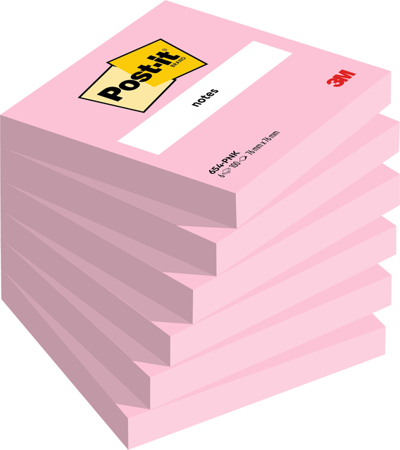 Bloc mémos Post-it 654 76x76mm rose 6 pièces