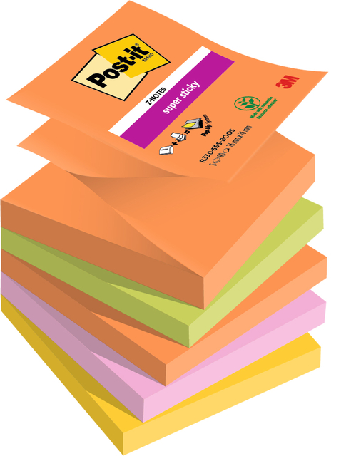 Bloc-mémos Post-it Z-Notes R330 Super Sticky 76x76mm Boost 5 pièces