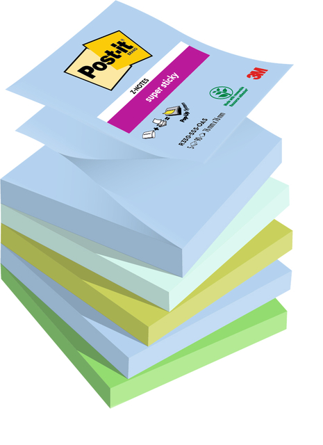 Bloc-mémos Post-it Z-Notes R330 Super Sticky 76x76mm Oasis 5 pièces