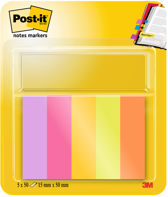 Markeerstrook Post-it 670-5-TFEN 15x50mm Energetic 5 stuks