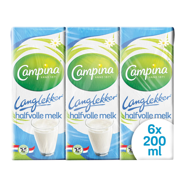 Lait Campina LangLekker demi-écrèmé 20cl 6 pièces